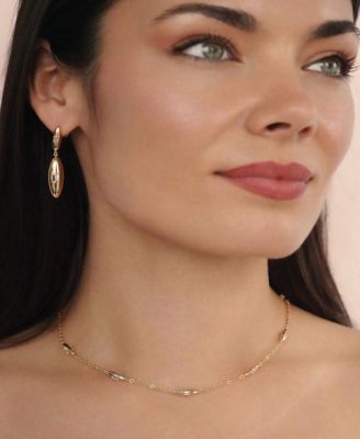 Oval Dome Baguette Simple Chain Necklace