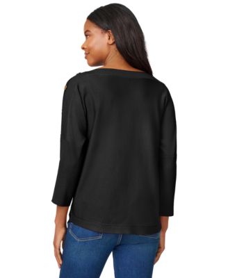 Petite Button-Trim Dolman-Sleeve Sweater