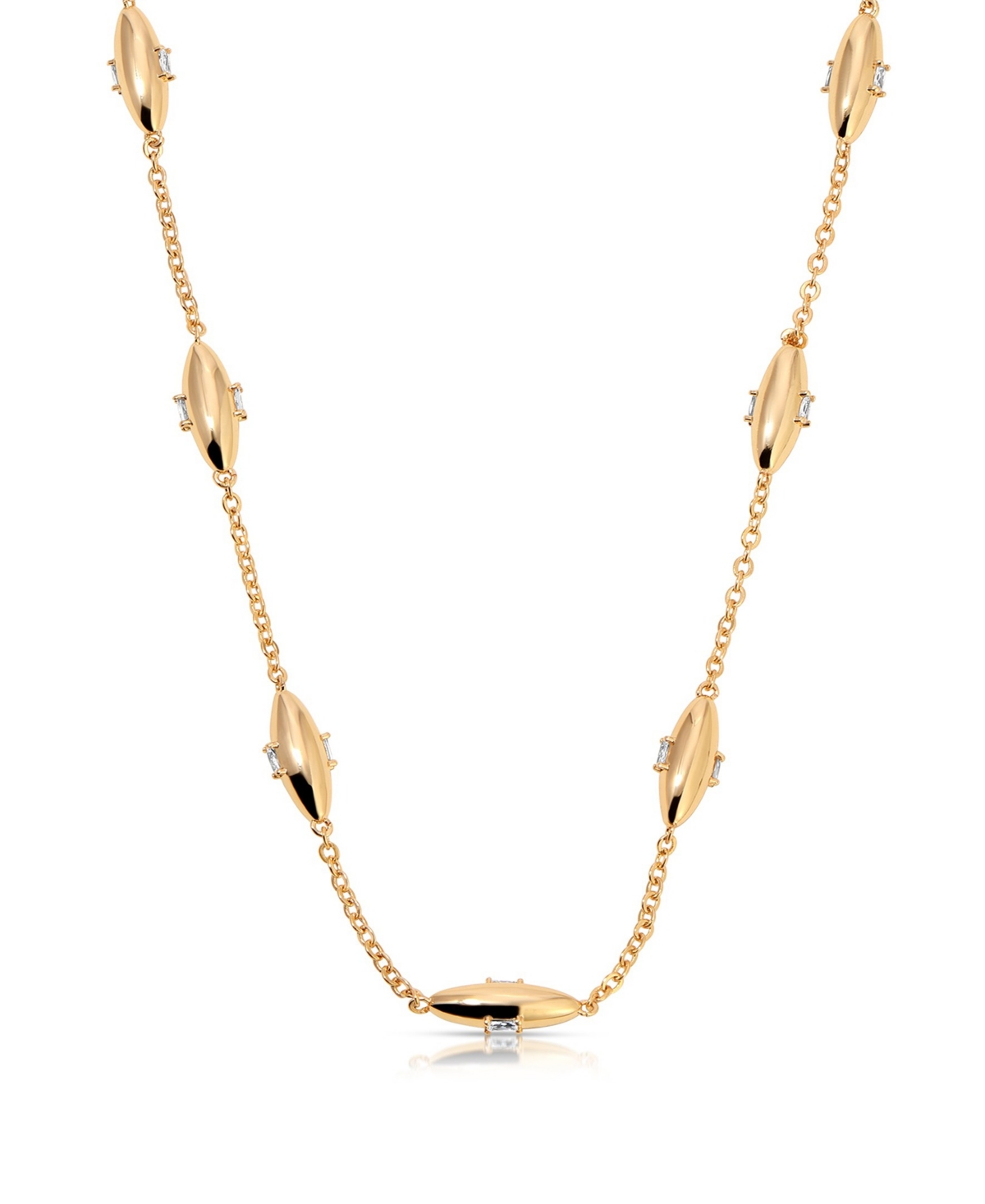 Oval Dome Baguette Simple Chain Necklace - Gold