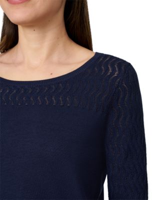 Women's Crewneck Pointelle 3/4-Sleeve Lightweight Sweater, PXS-XL