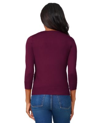 Petite Crewneck 3/4-Sleeve Cardigan Sweater