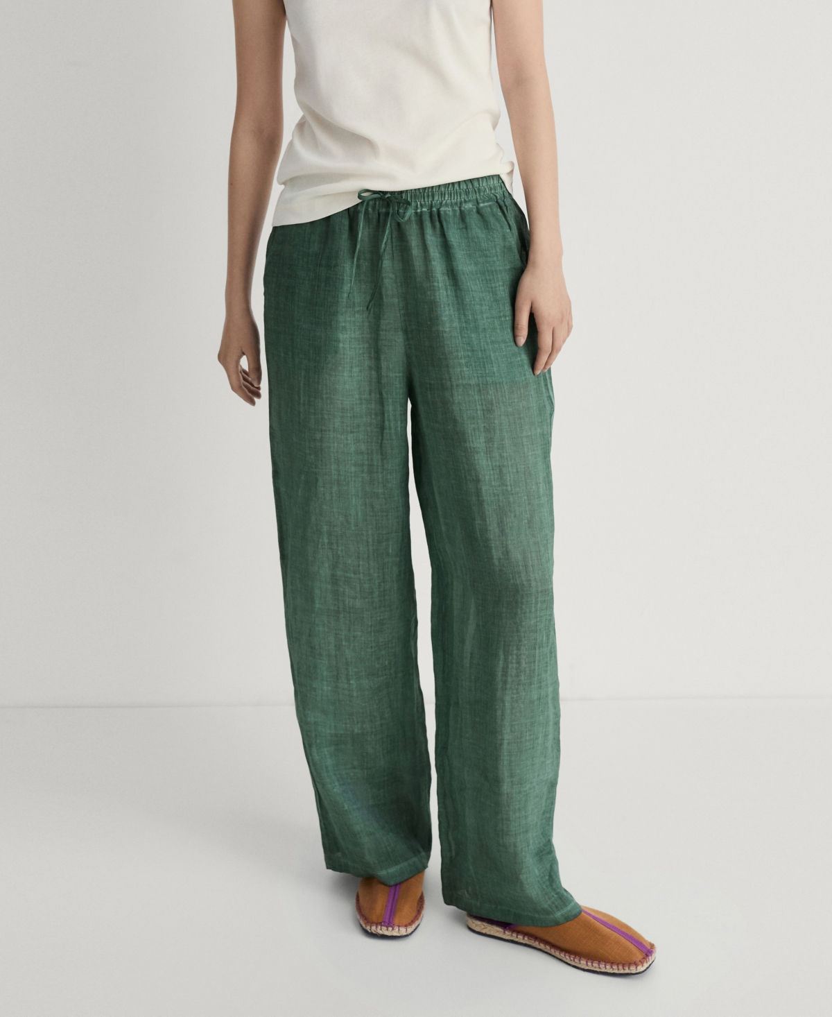 Women's Overdyed Design Ramie Pants - Dark Gray