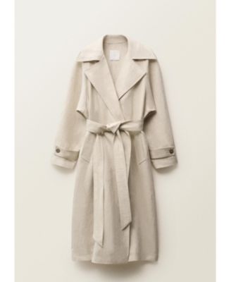 MANGO - Women's Pronounced Lapels Linen Trench Coat