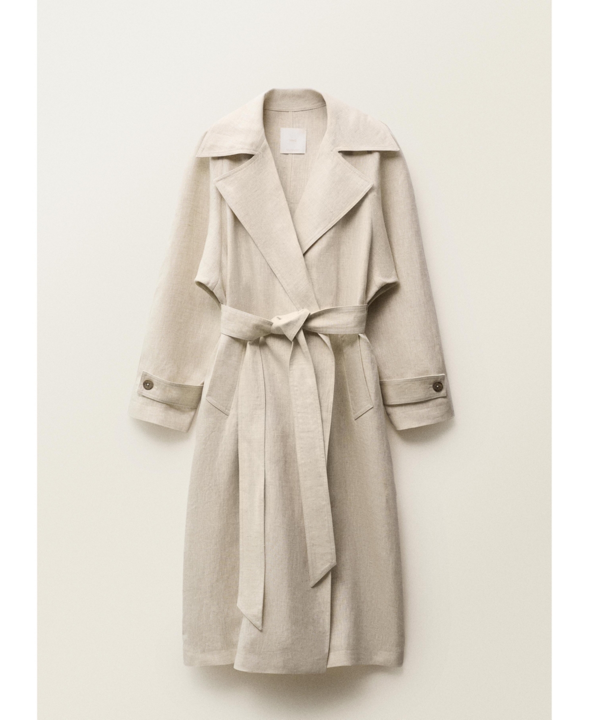 Women's Pronounced Lapels Linen Trench Coat - Light, Pastel Gray
