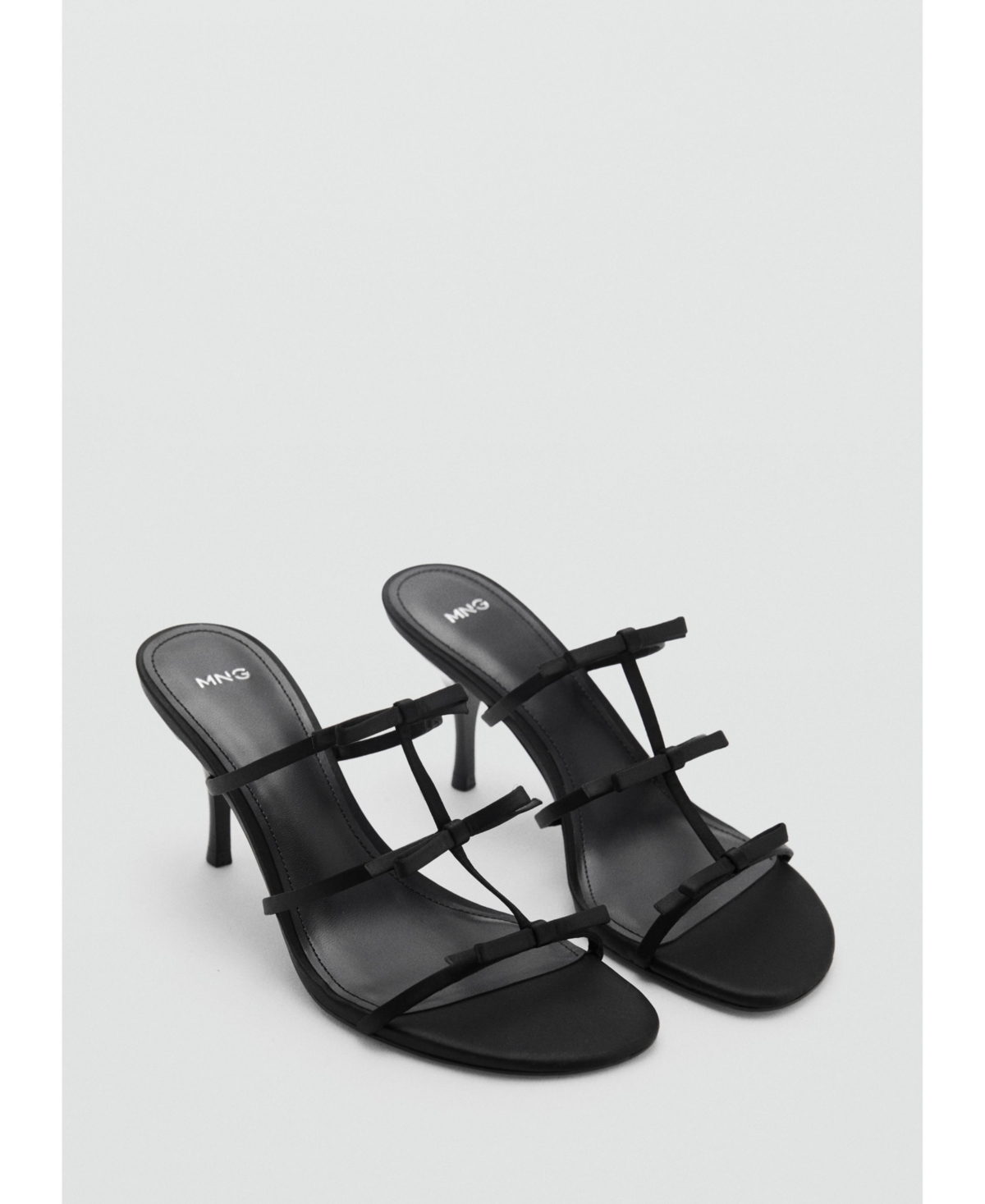 Women's Strappy Heeled Bow Sandals - Black
