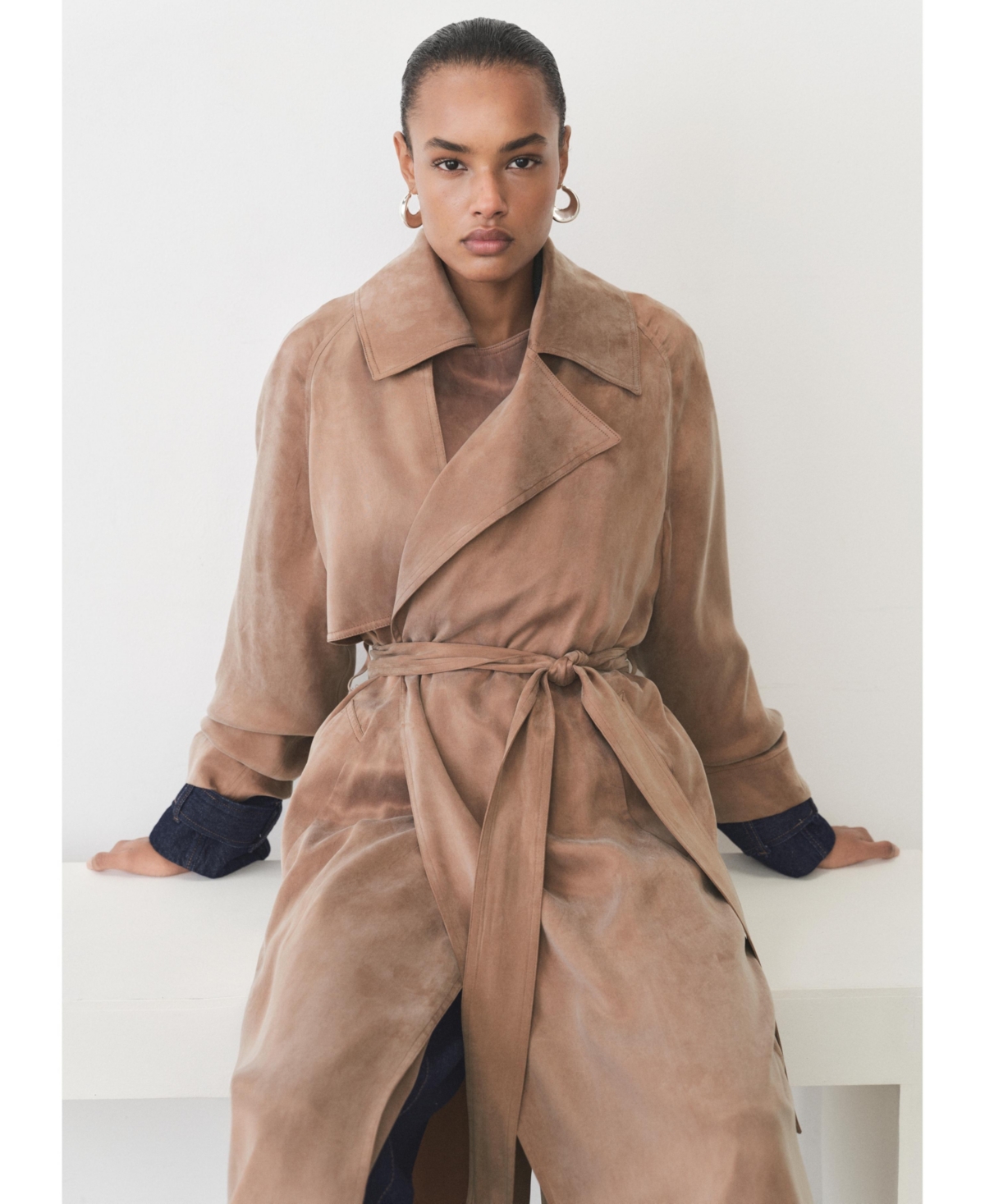Mango Women's Belt Lyocell Trench Coat