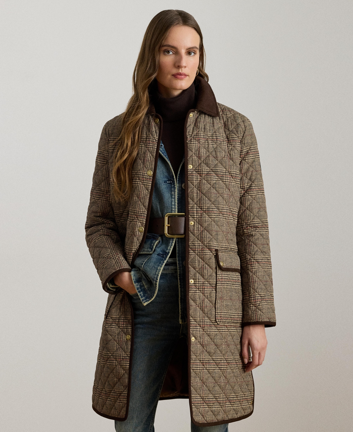 Ralph Lauren Petite Quilted Coat In Brown