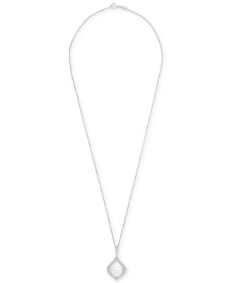 Cultured Freshwater Pearl (8mm) & Lab Grown White Sapphire (1 ct. t.w.) 18" Pendant Necklace in Sterling Silver