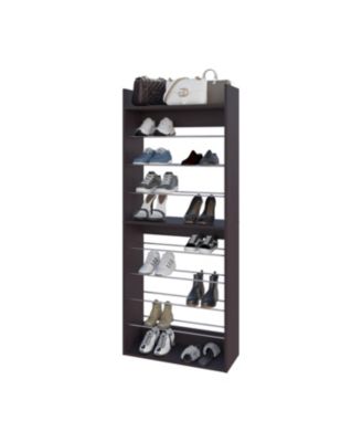 Oak Springs Tall Open Shoe Rack with Metal Rails and Multi-Tier Shelves, Wengue