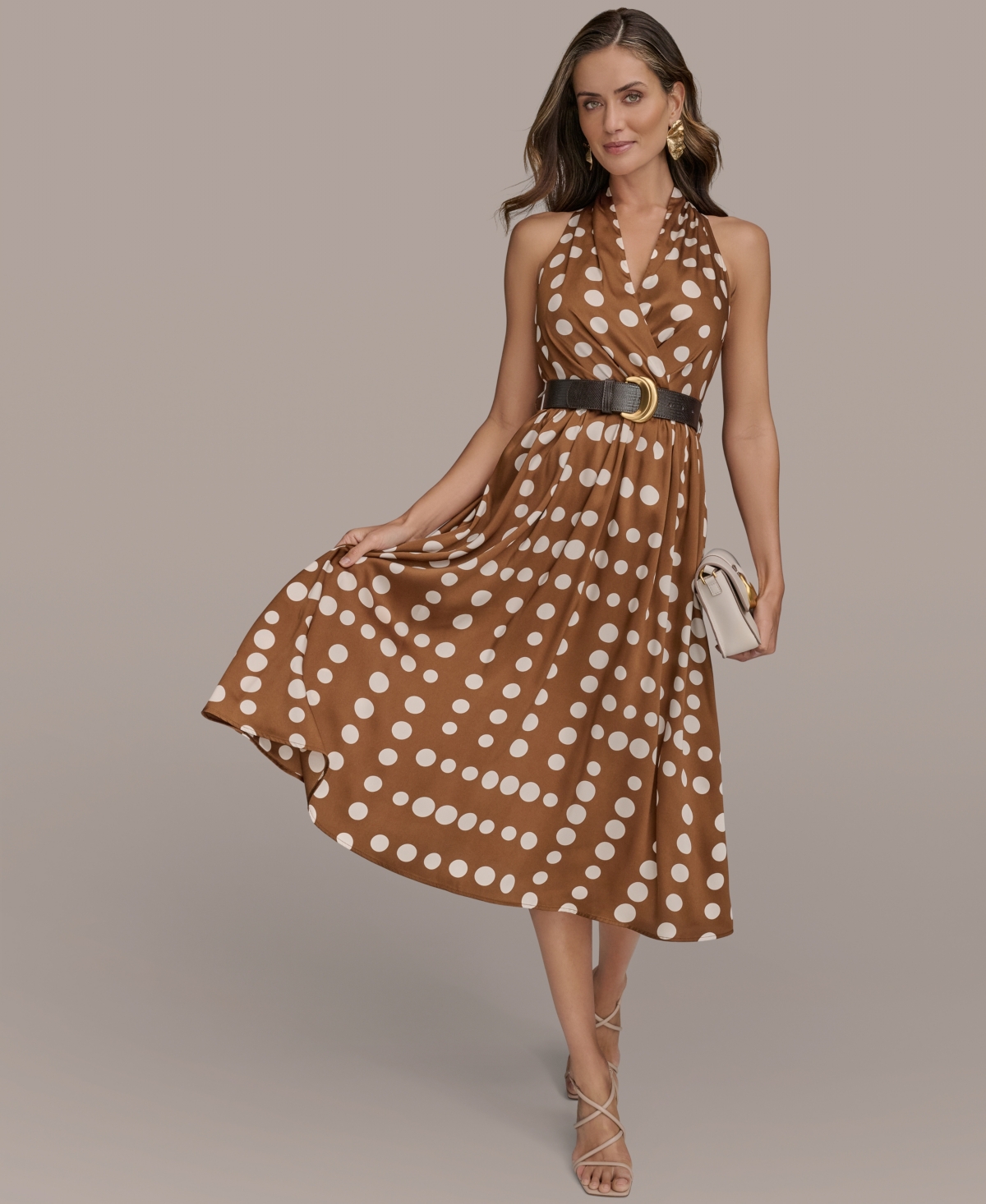 Donna Karan Donna Kaaran New York Plus Size Polka-dot Belted Midi Dress