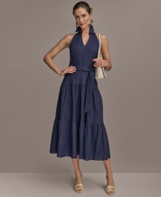 donna karan french twill halter neck sleeveless a-line dress Donna Karan French Twill Halter Neck Sleeveless A-Line Maxi Dress at  Hamilton Place in Chattanooga, TN