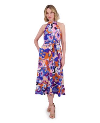 Women's Printed Halter Midi Dress
