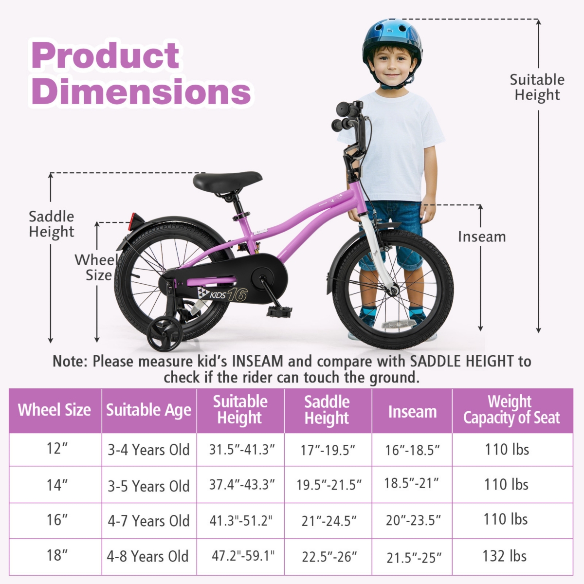 Kids Bicycle with Dual Brakes Training Wheels for Beginner Riders