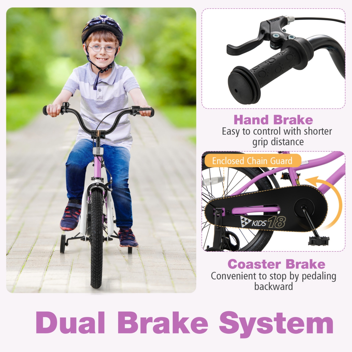 Kids Bicycle with Dual Brakes Training Wheels for Beginner Riders