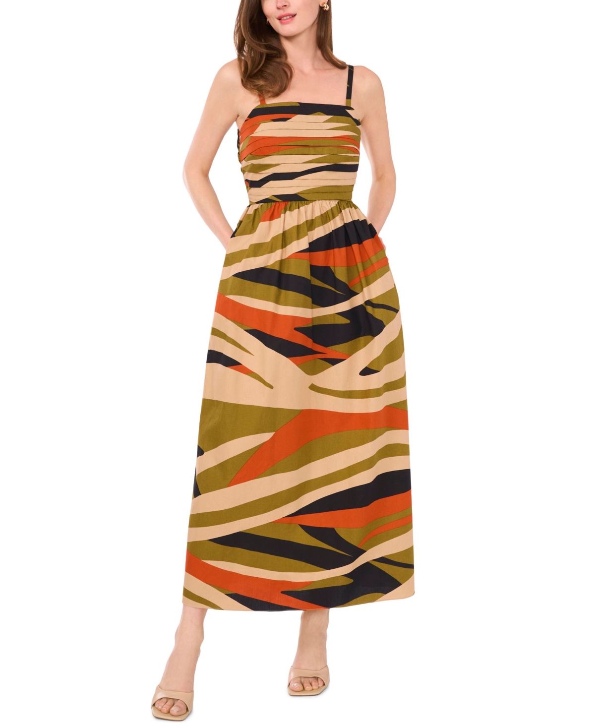 Petites Cotton Printed Sleeveless Maxi Dress - Olive Drab