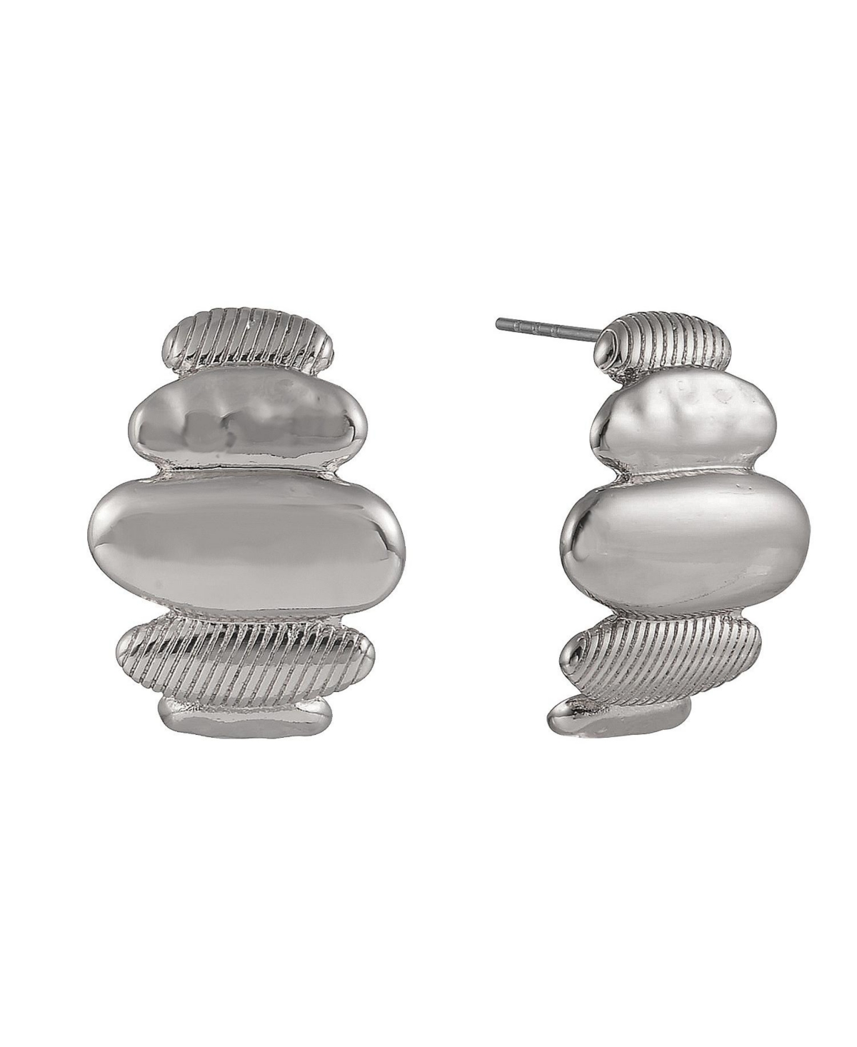 Silver Tone Polished and Textured Drop Earrings - Silver