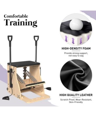 Pilates Combo Chair – Oak Frame, Resistance Bands & Split Pedals for Home/Studio