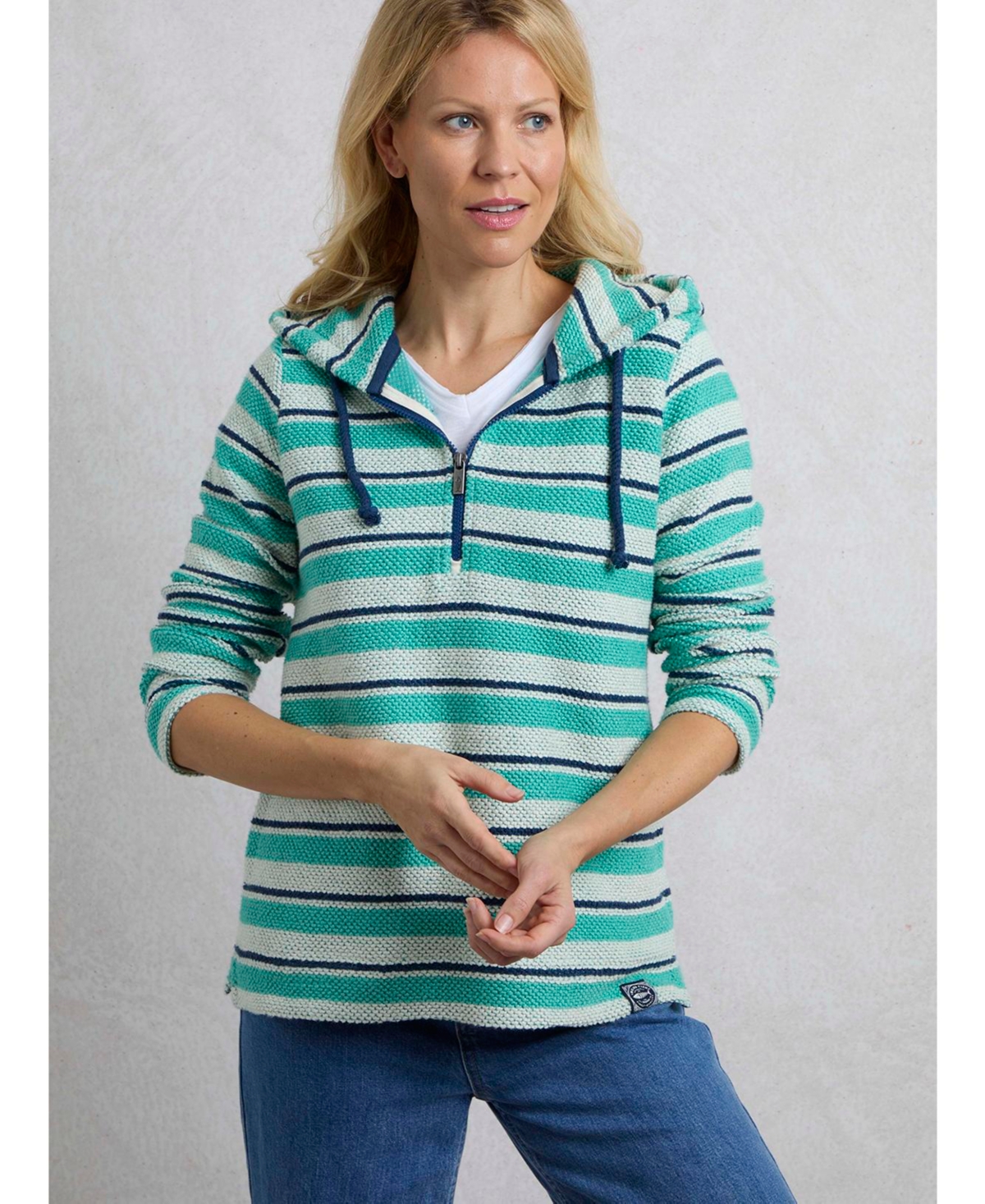 Women's Ally 1/4 Zip Stripe Hoodie - Aqua marine