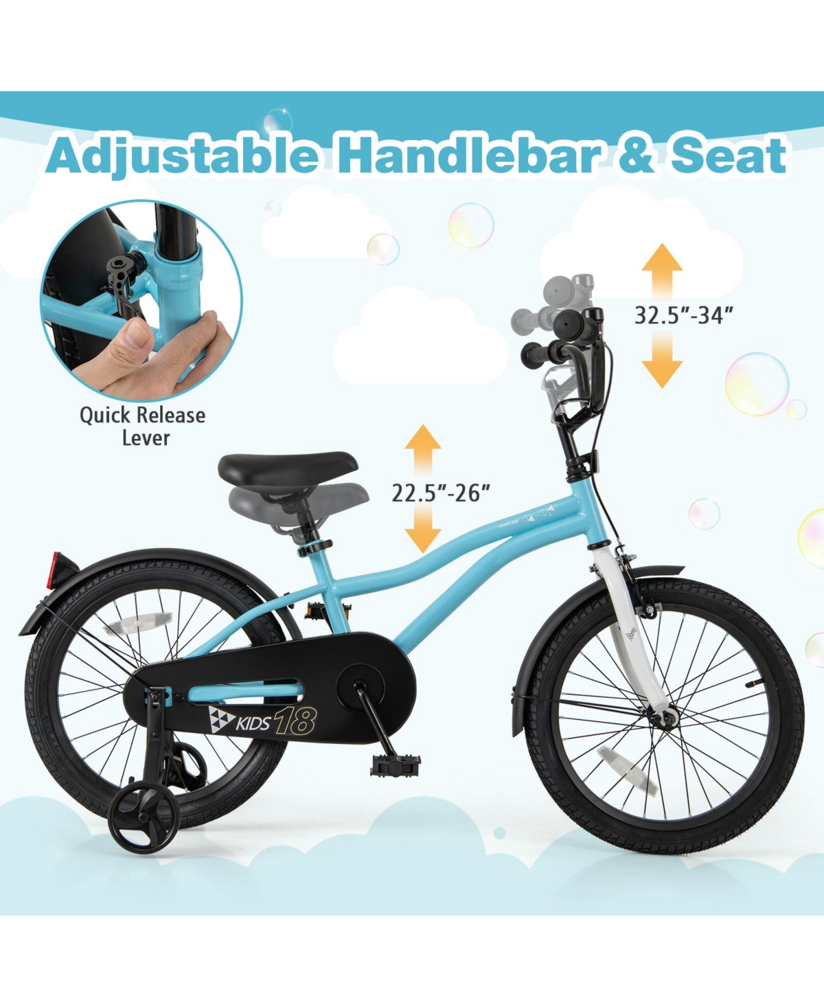Kids Bike with Training Wheels for Older Children Adjustable Seat and Handlebar