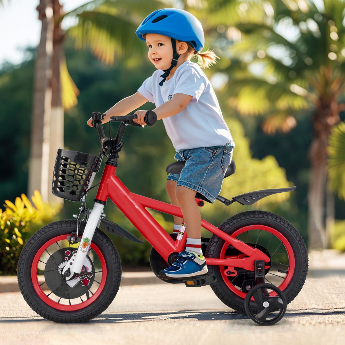 Kids Bike Adjustable with Storage Basket and Double Brake for 3-4 Years Old