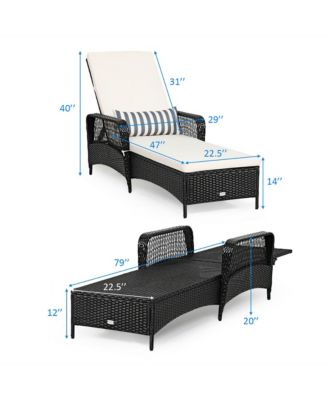 Adjustable Patio Rattan Lounge Chair Chaise Recliner w/ Cushion & Pillow