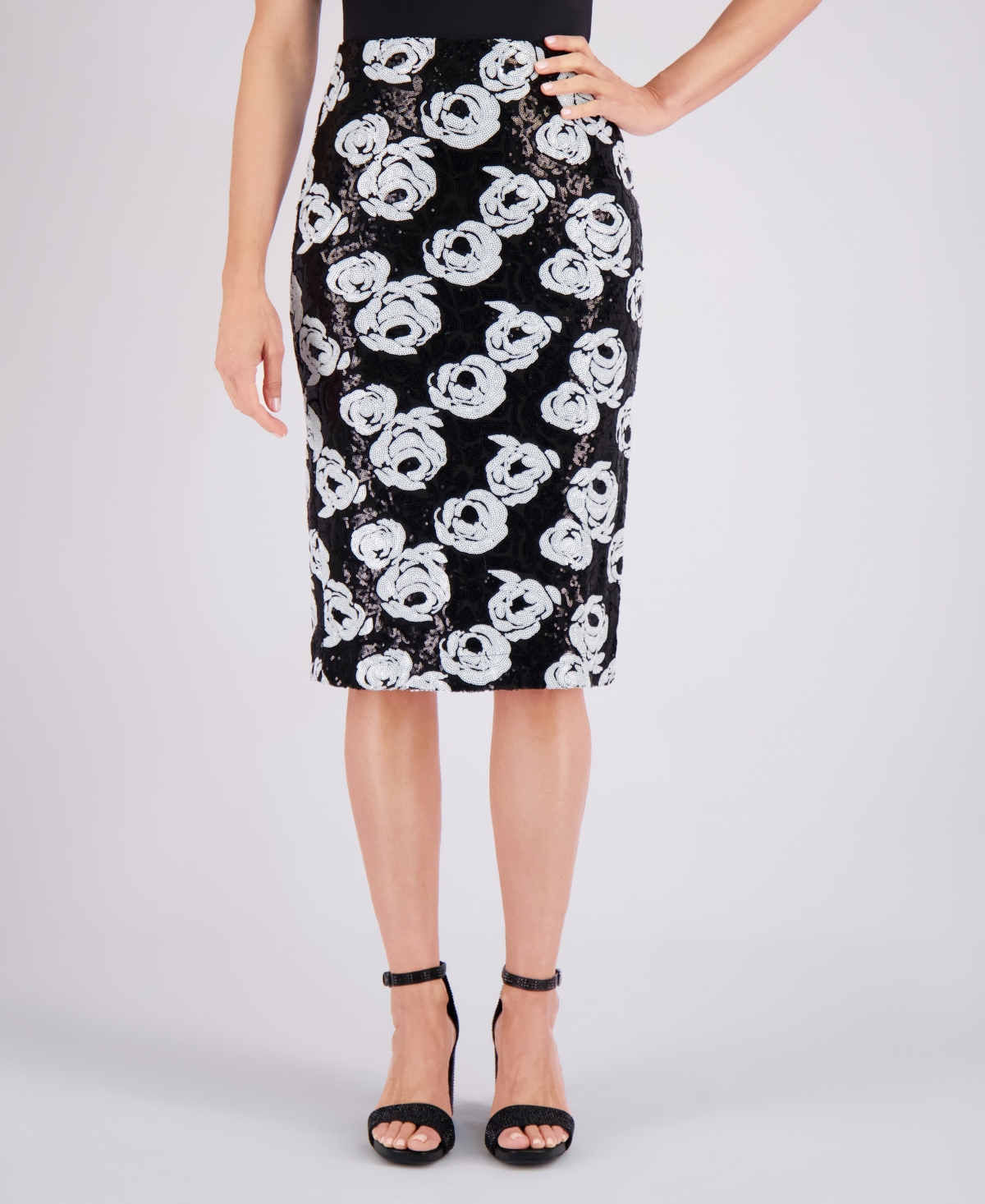 Women's Sequined Pencil Skirt - Black, White