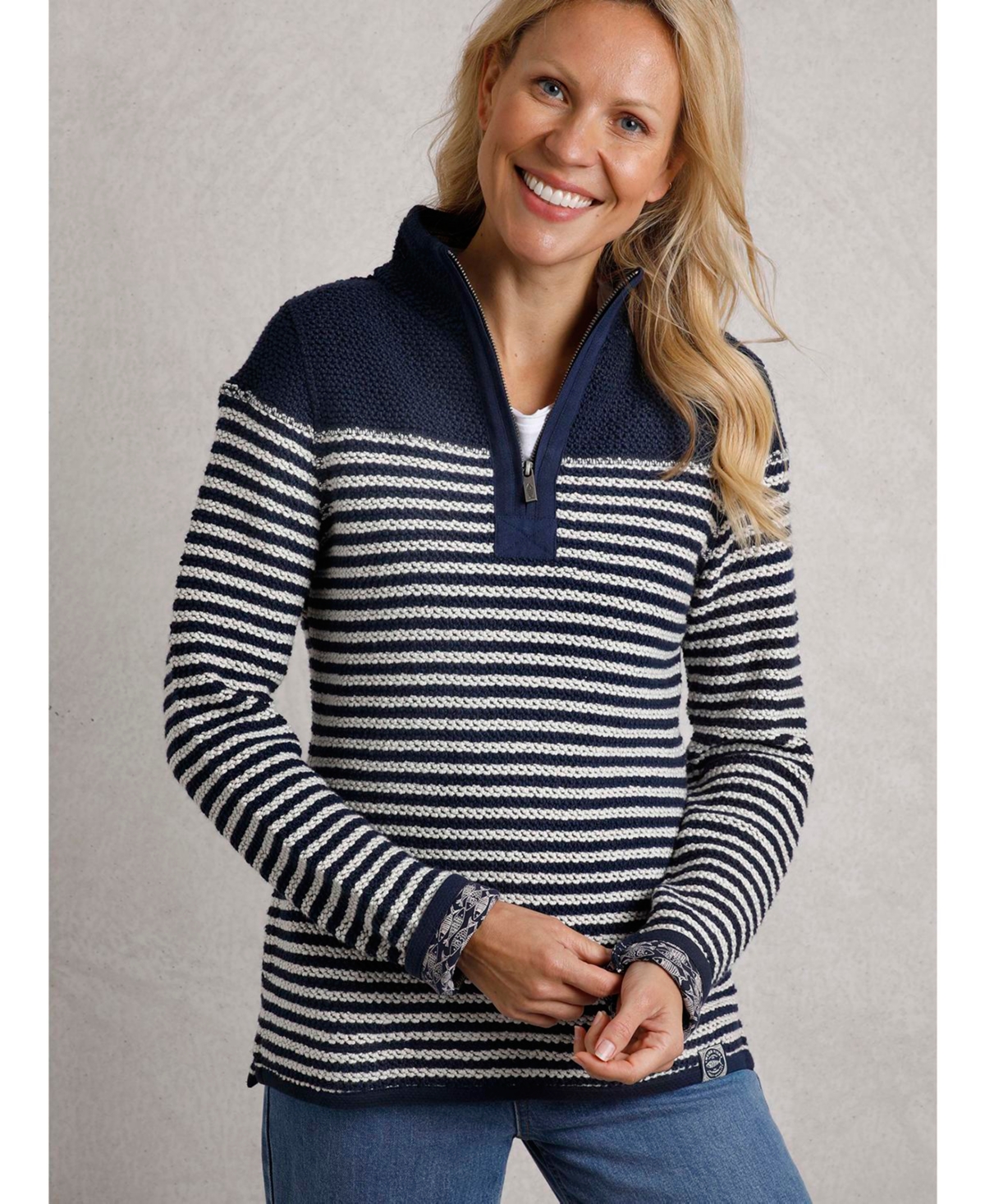 Women's Juliet 1/4 Zip Stripe Macaroni - Navy