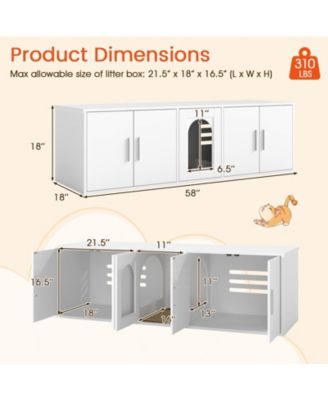 Cat Litter Box Enclosure for 2 Cats with Double Rooms and Sisal Scratching Mat