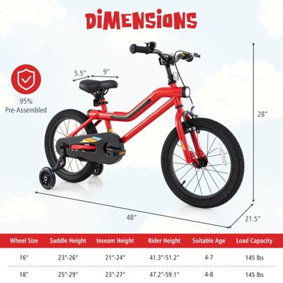 Kids Bike with LED Lights Adjustable Carbon Steel Bicycle