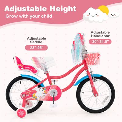 Girls Bike for 4-7 Years Old Kids Bike with Doll Seat and Training Wheels