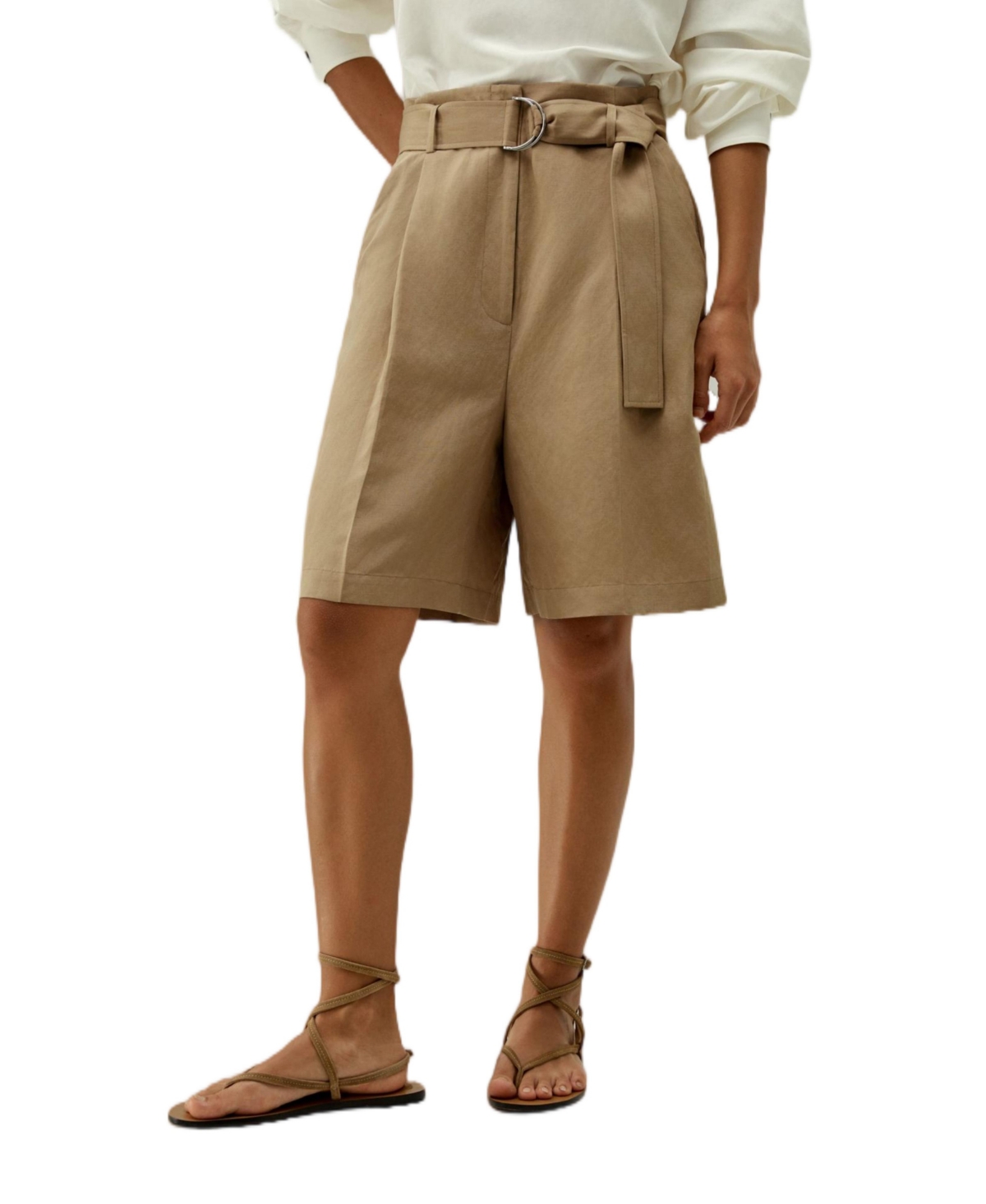 Women's Chic Silk-Linen Blend Bermuda Shorts - Oak