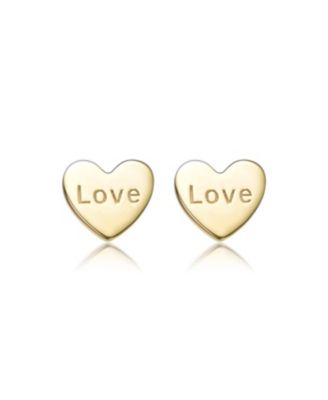 14K Gold Plated with Clear Cubic Zirconia Heart, Key & Lock "Love & Lock" Stud Earring 3-Piece Set