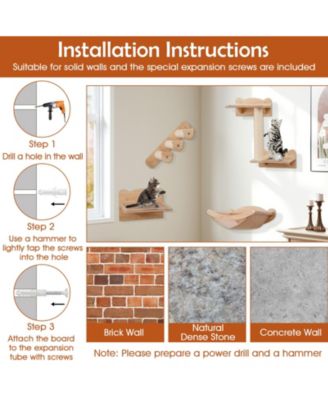 Cat Wall Furniture Set of 4 with Hammock 2-step Cat Tree and Perch