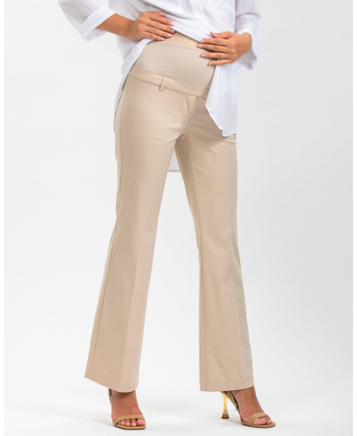 Maternity Pull-On Flare Stretch Pants - Beige
