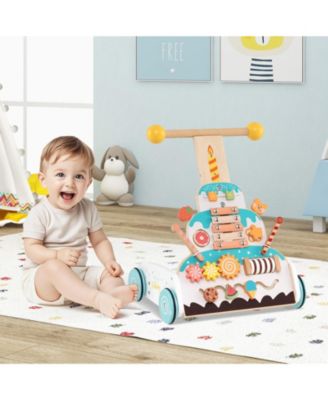 Toddler Wooden Walker with Adjustable Heights and Smooth Wheels-White