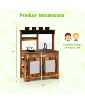 Mud Kitchen Fir Wood Play Kitchen with 4 Panting Pots Faucet Removable Sink