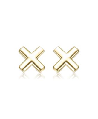 14K Gold Plated with Heart, Cross, & Cube 3D Design 3-Piece Stud Earrings Set