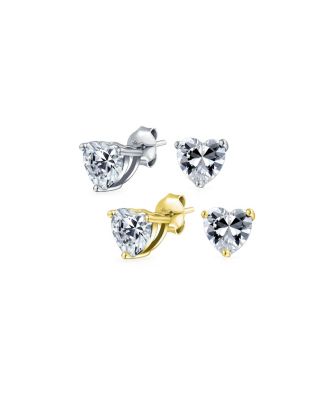Set of 2 Cubic Zirconia 1CT Solitaire Purple Pink Heart Shaped Stud Earrings Sterling Silver