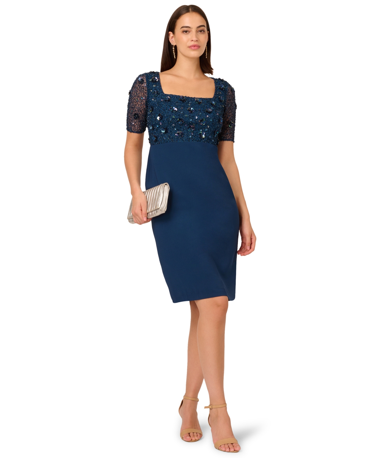 Women's Square-Neck Sheath Dress - Deep Blue
