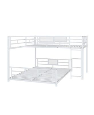 L-shaped Metal Twin over Full Size Bunk Bed, White