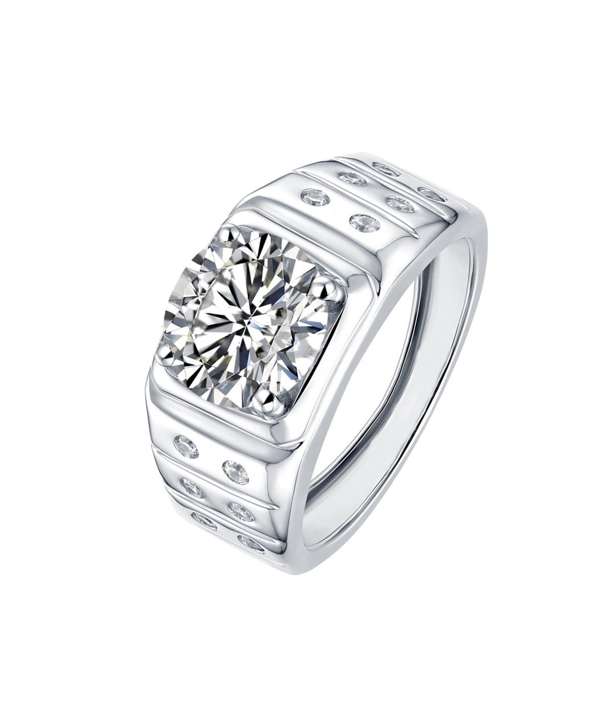 Men's Large Clear Cubic Zirconia with Smaller Accent Cz Adjustable Band Ring - Gold