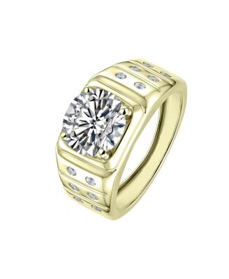 Mens Large Clear Cubic Zirconia with Smaller Accent Cz Adjustable Band Ring - Gold 46$