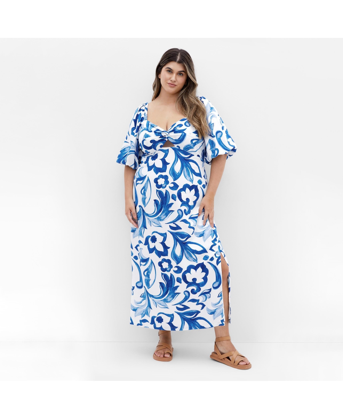 Plus Size Nala Midi Dress - Santorini prt
