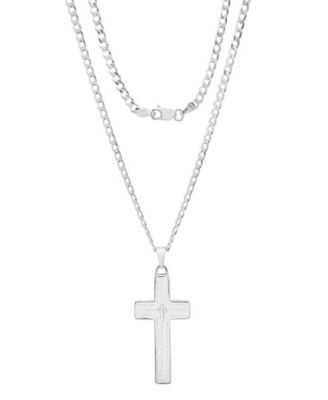 Unisex Cuban Superflat Chain and Lord's Prayer Cross Pendant Necklace