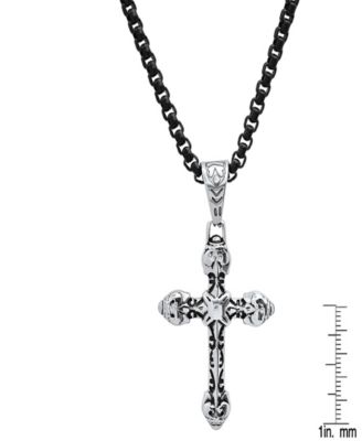 Men's Black Ip and Stainless Steel Accented Cross Pendant Necklace