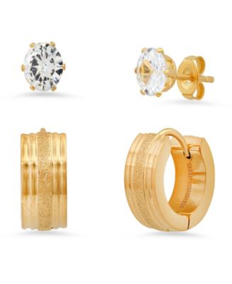 Women's 2 Pieces Set Simulated Diamonds Studs and Diamond Cut Huggie Earrings