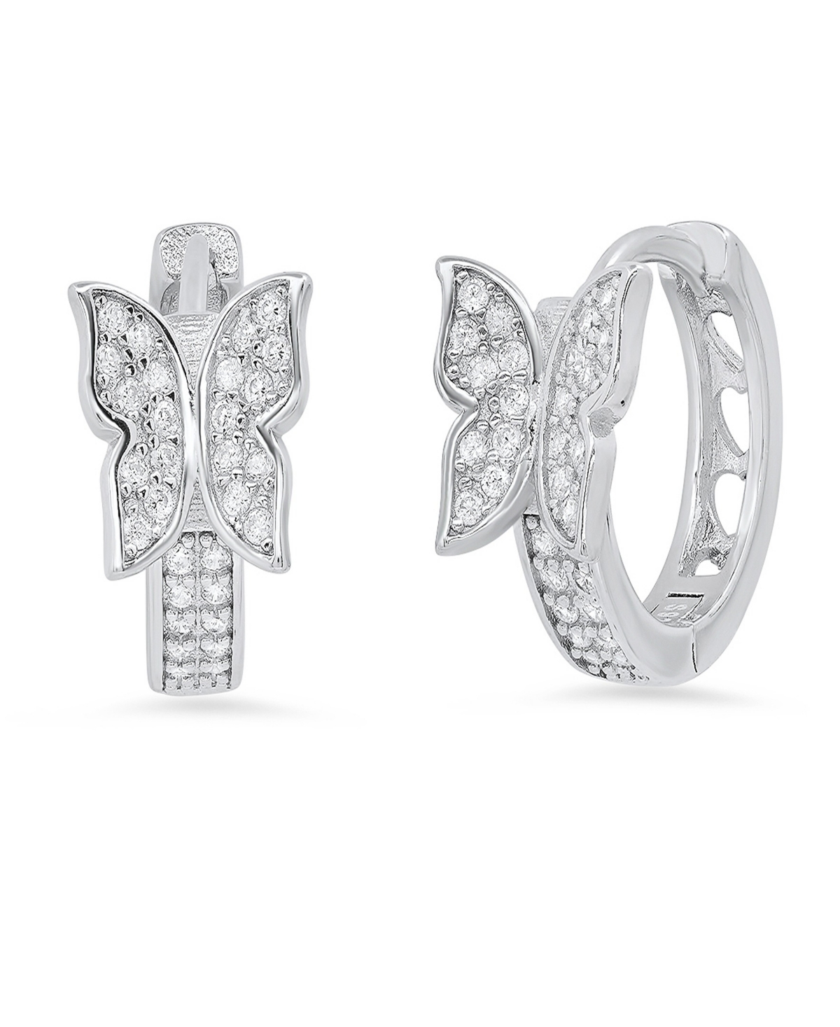 Women's Sterling Silver and Simulated Diamonds Butterfly Huggie Earrings - Silver
