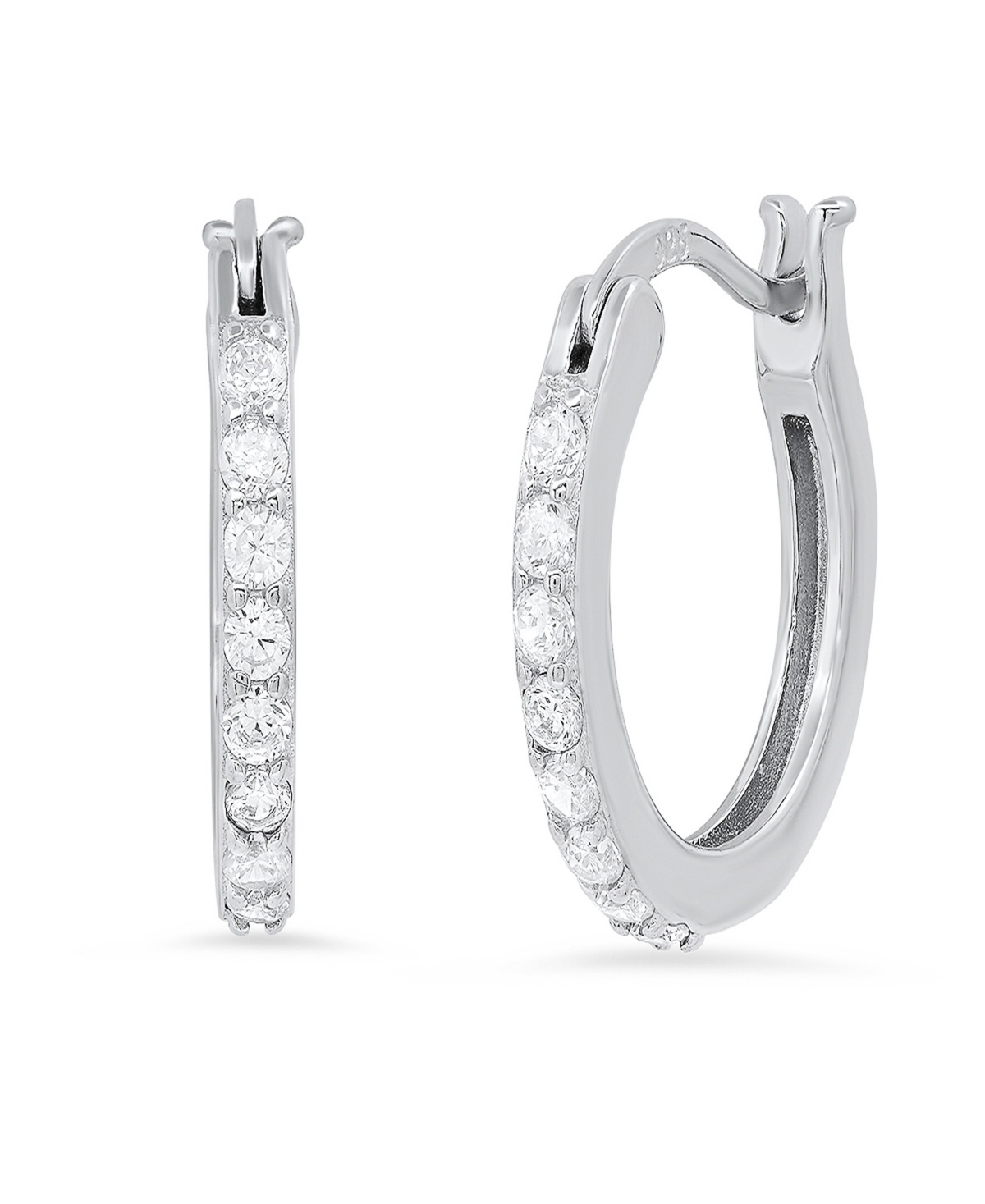 Women's Sterling Silver and Simulated Diamonds Thin Hoop Earrings - Silver