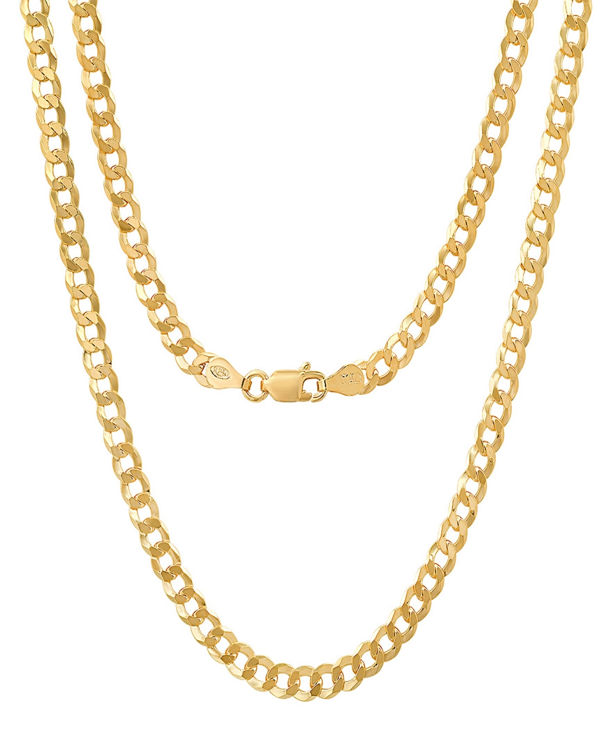 Unisex 14K Gold Plated Diamond Cut Curb Link Chain Necklace - Gold