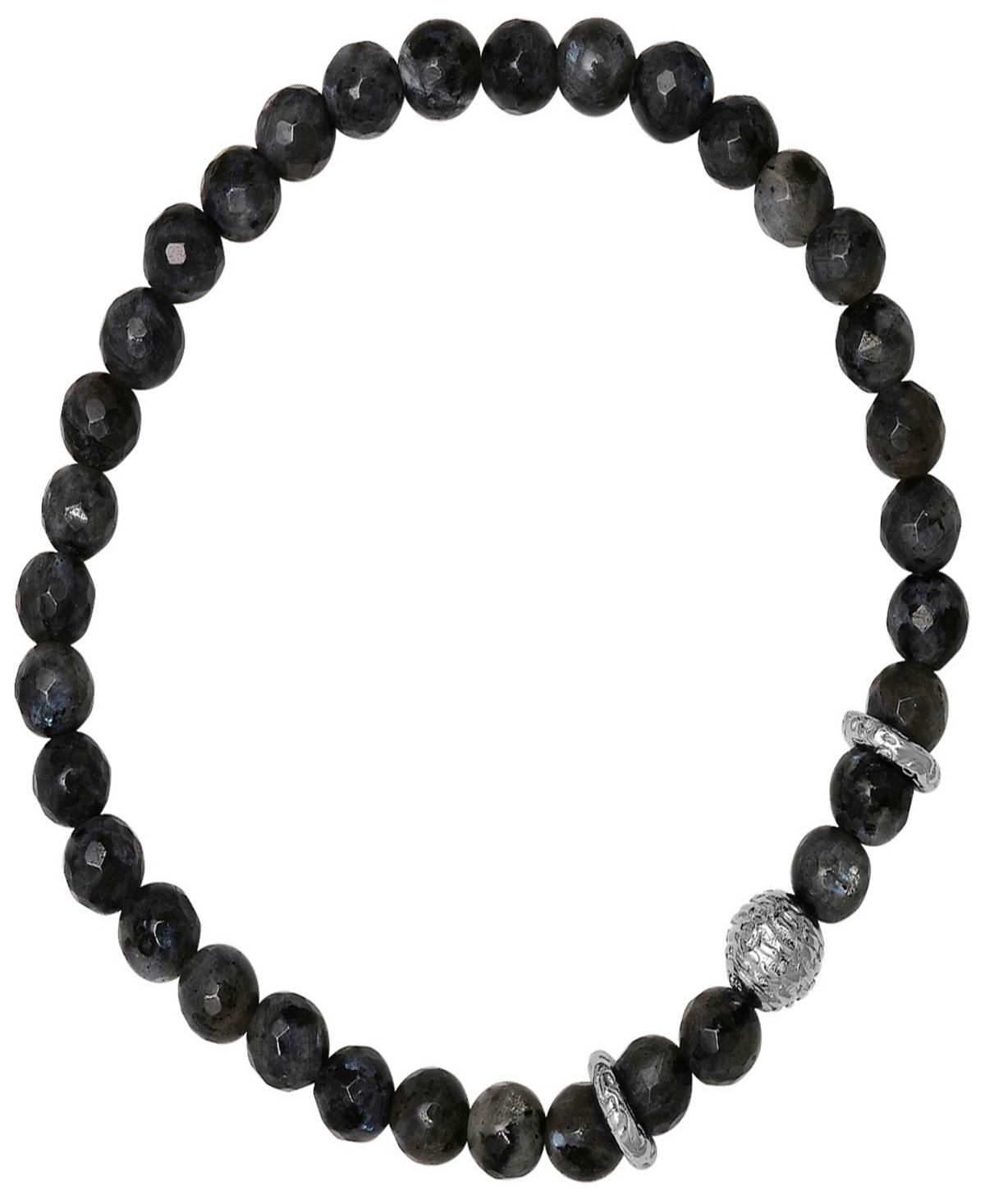 Steeltime Men's Sterling Silver And Gray Agate Beaded Stretch Bracelet